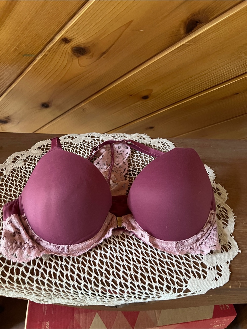 PINK Victoria's Secret Mauve Lace-Trim Push-Up Bra